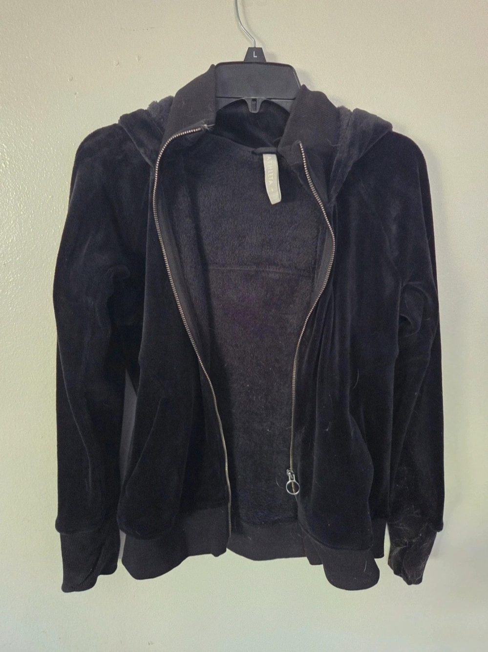 Athleta Black Velour Full-Zip Hoodie Jacket